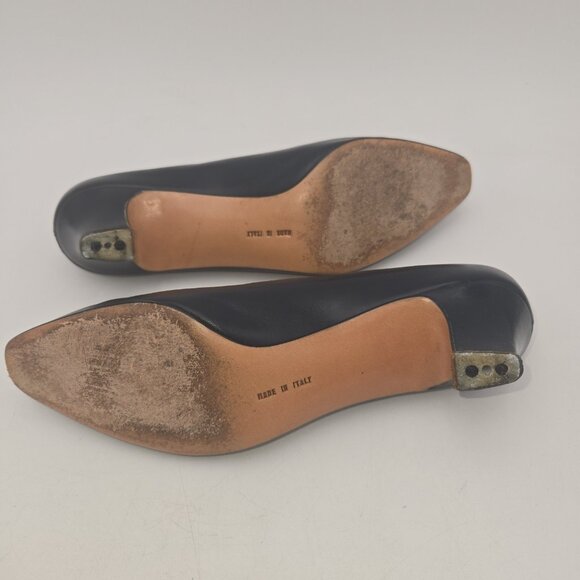 Salvatore Ferragamo Vara Pumps Navy Blue Leather 6 AA Gold Buckle Made Italy VTG - Picture 9 of 12